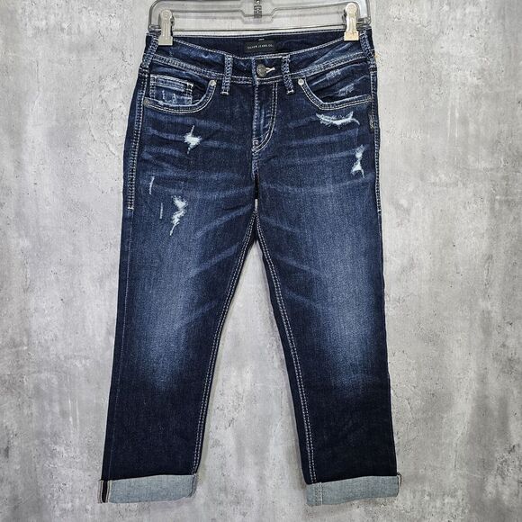 Silver Jeans Denim - Buckle Silver Jeans Womens 28 Suki Capri Dark Wash Denim Cropped‎ Jeans